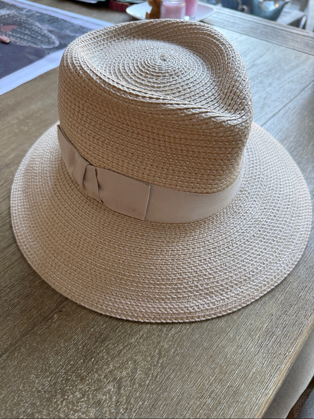Eric Javits Cream Straw Phoenix Hat with Grosgrain Band